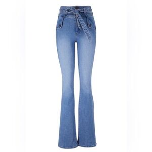 Veronica Beard Flare Jeans in Blue with Removable Self Tie